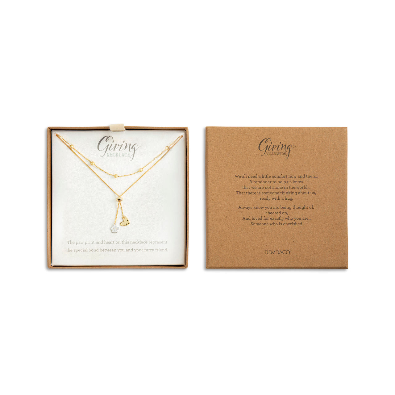 Lariat Charm Necklace - Paw Print and Heart