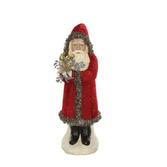 Paper Mache Flocked Bellsnickle Santa | 12.25"H