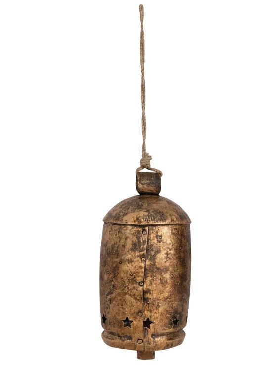 Metal Bell on Jute Rope with Star Cut-Outs