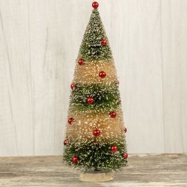 Green Striped Bottlebrush Tree W/Red Ornaments | 3 SIZES