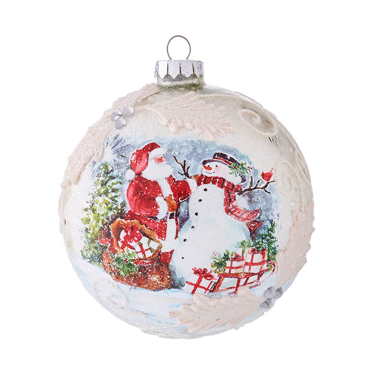 SANTA AND SNOWMAN BALL ORNAMENT | 5"