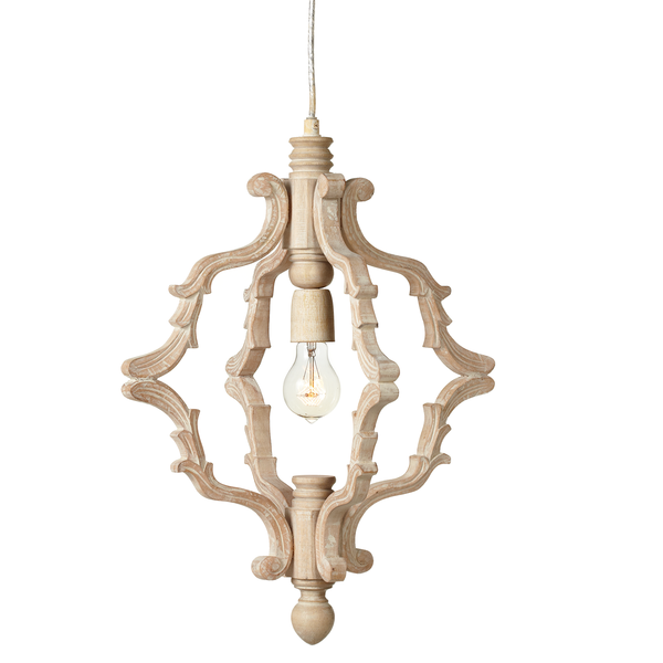 Carved Whitewash Paisley Scroll Pendant LIGHT 60W Max.