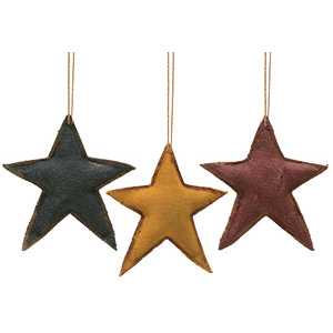Fabric Star Ornaments, 3pc. set | 3 x 3.75"H