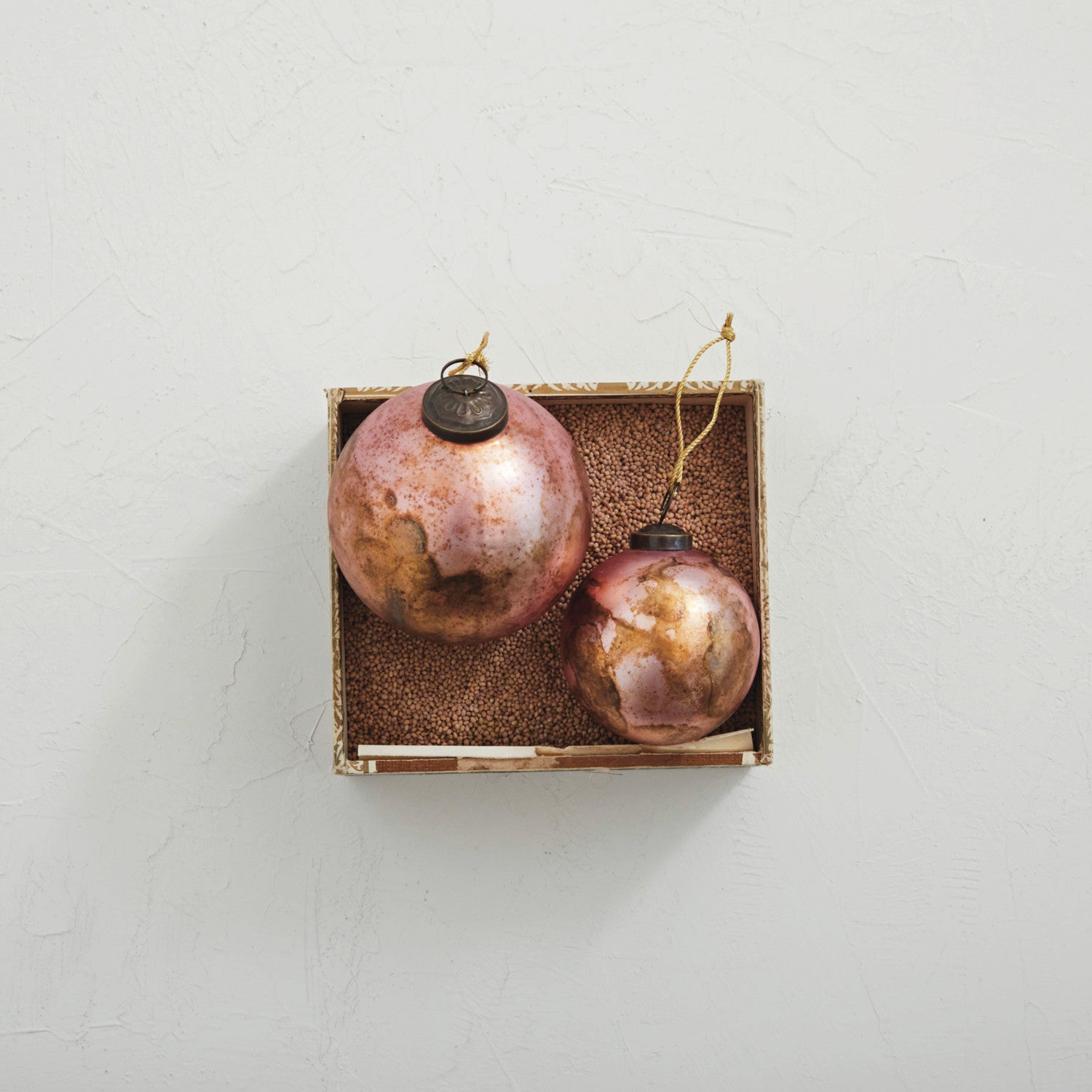 Glass Ball Ornament, Distressed Pink