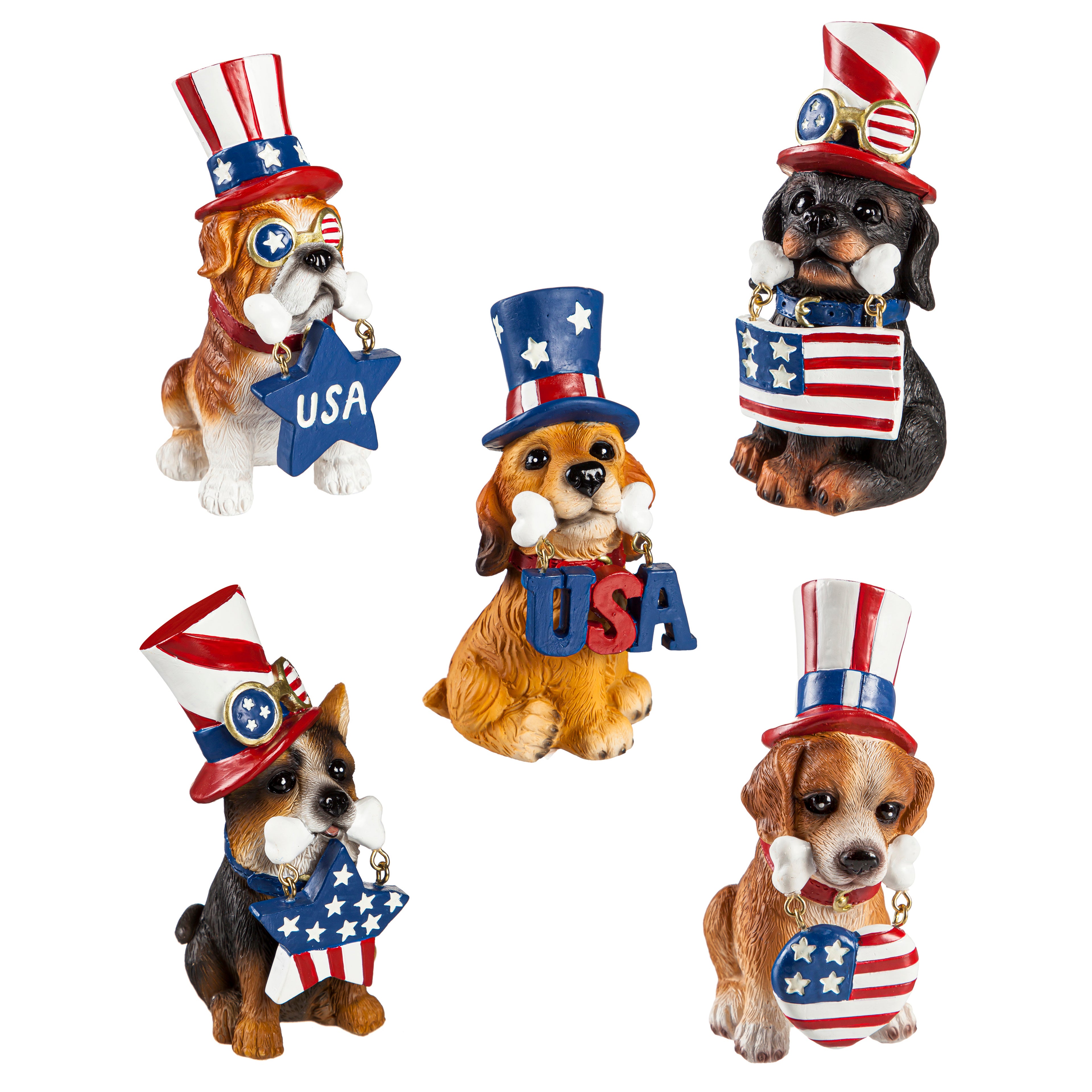 Patriotic Dog Table Décor | 5 Asst Resin