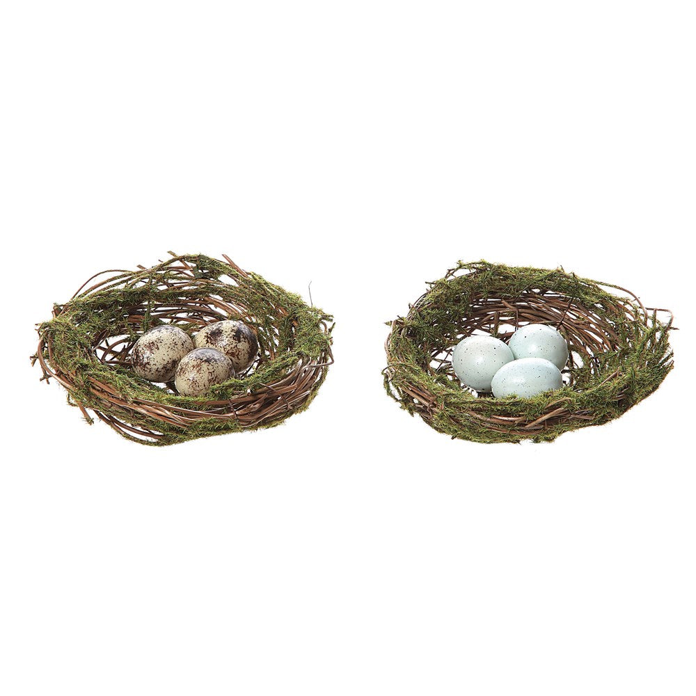 Round Artificial Moss Nest Ornament w/ Clip, 2 Styles | 4-3/4"