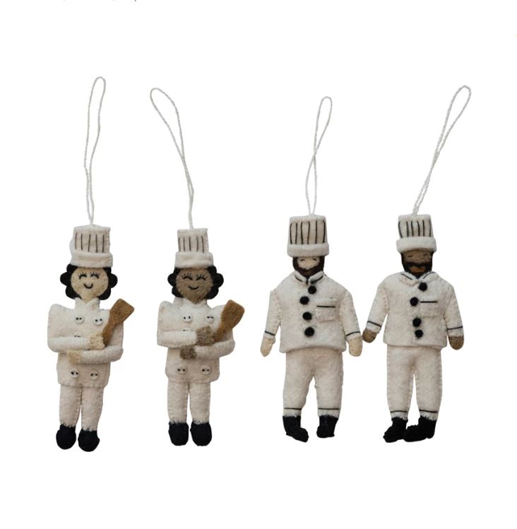 Handmade Wool Felt Chef Ornament w/ Embroidery, 4 Styles