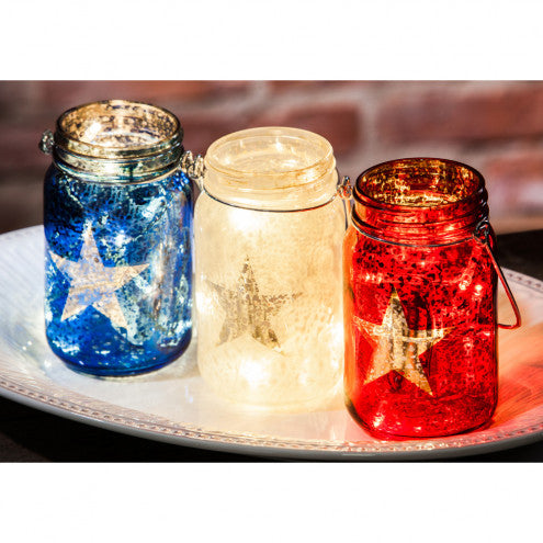 Glass Mason Jar w/String Lights, Americana