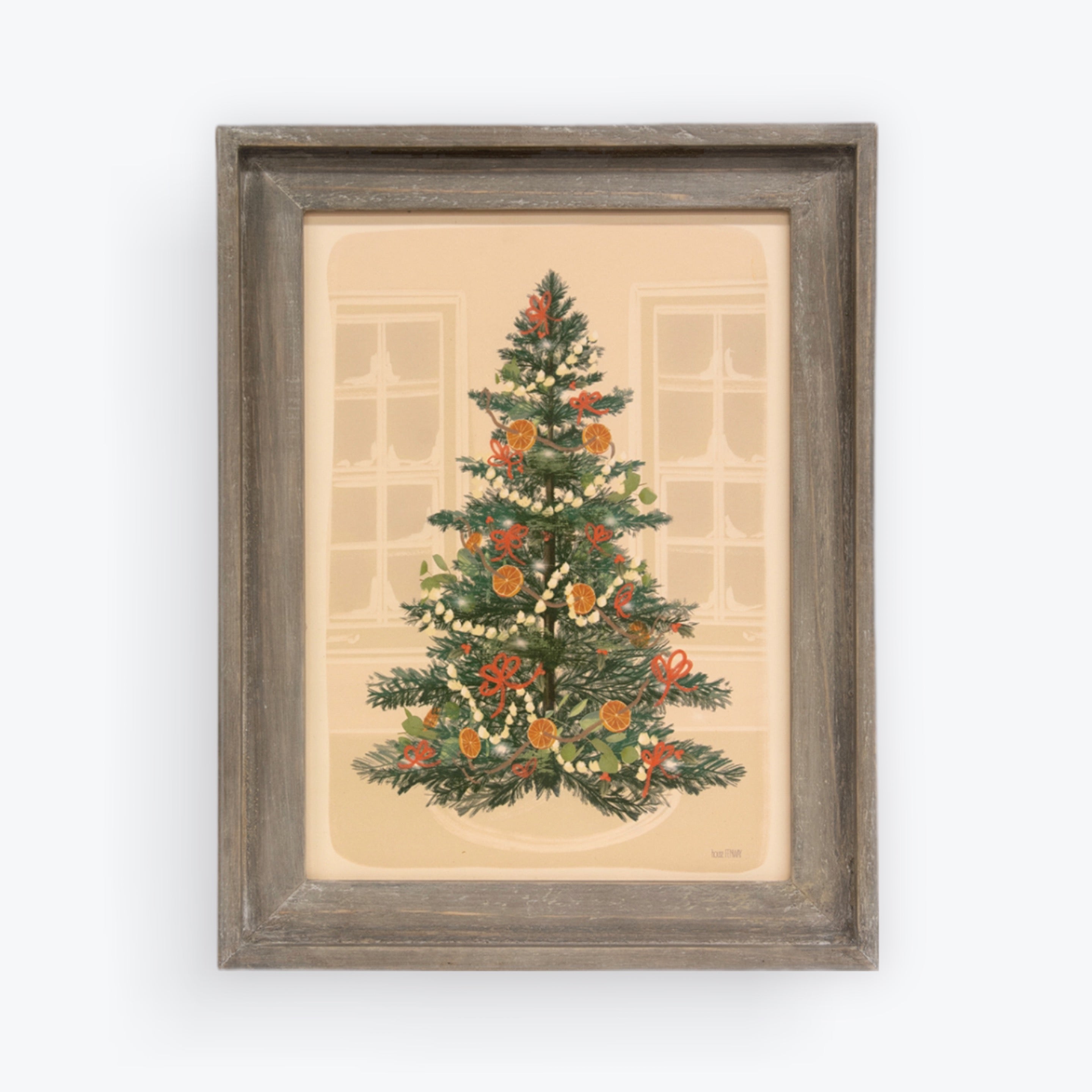 Christmas Tree Gray Wood Framed Sign