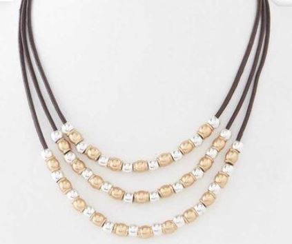 Silver/ Gold Bead Triple Strand Necklace