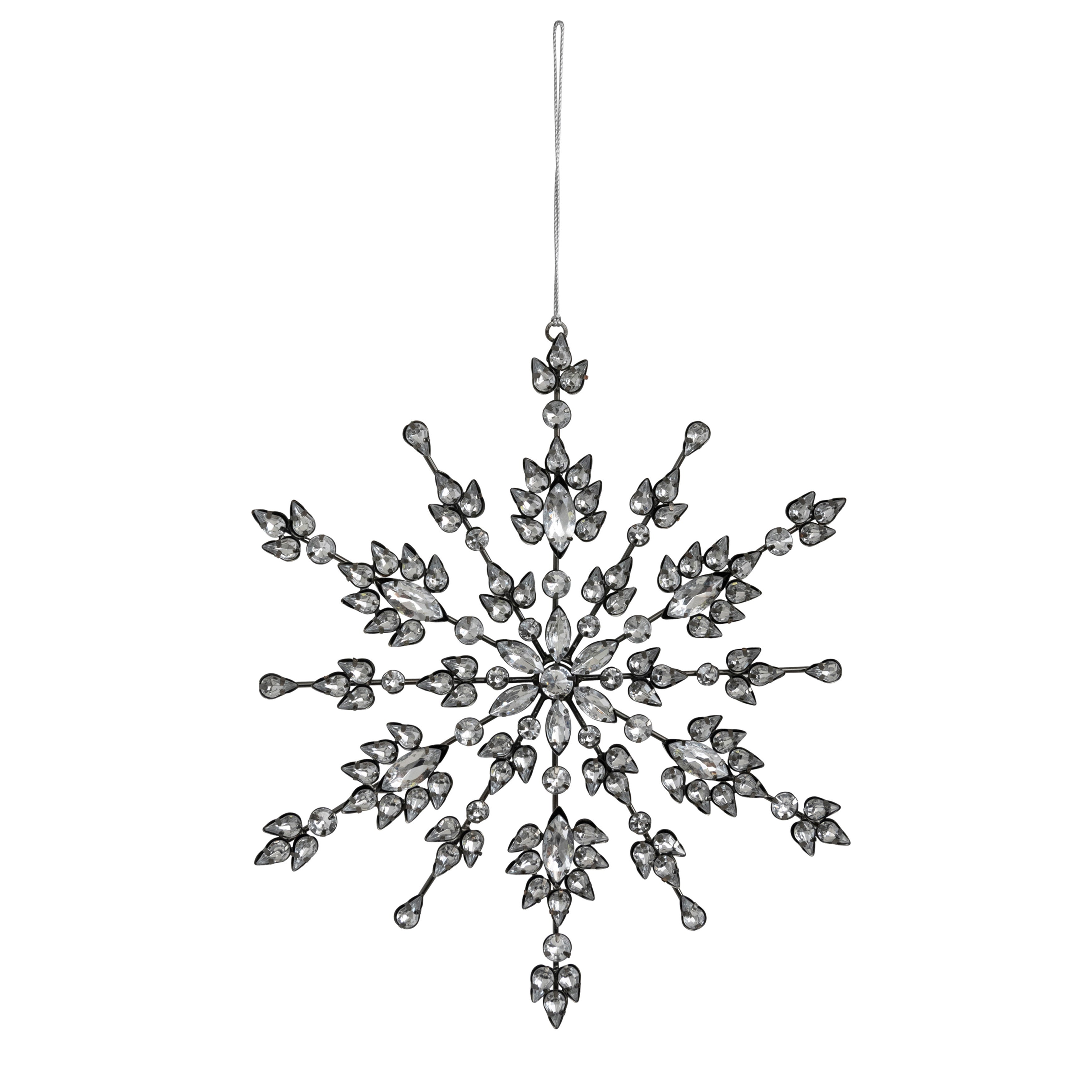 Metal and Acrylic Jewel Snowflake Ornament, Gunmetal Finish | 10-1/4"H