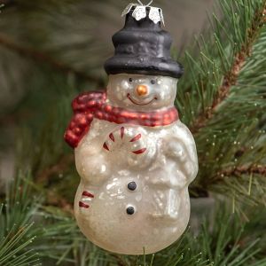 Mercury Glass Snowman with Candy Cane Ornament | 4.5"