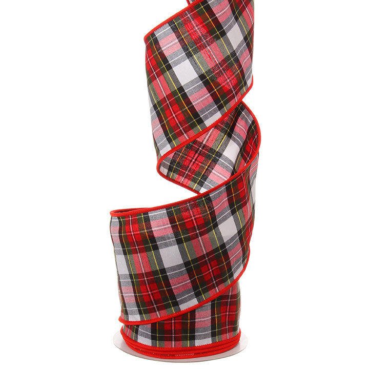 RIBBON - RED PLAID 4"WX10YDS WIRED