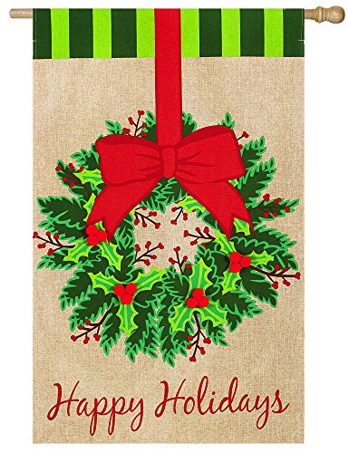 Christmas Wreath Burlap 28x44" House Flag