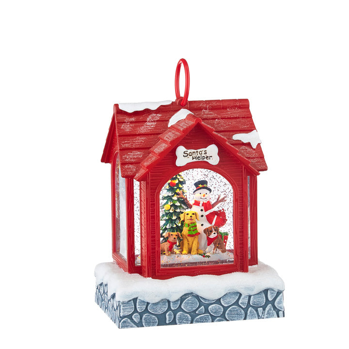 SNOWMAN MUSICAL LIGHTED WATER LANTERN DOG HOUSE | 8.25"
