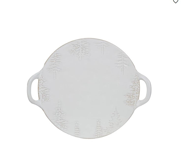 Debossed Stoneware Tray/Platter w/ Trees & Handles
