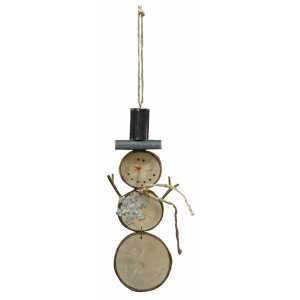Wood Slice Snowman with Top Hat Ornament | 9.25"