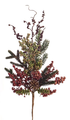 METALLIC BERRY/PINE SPRAY | 28"H