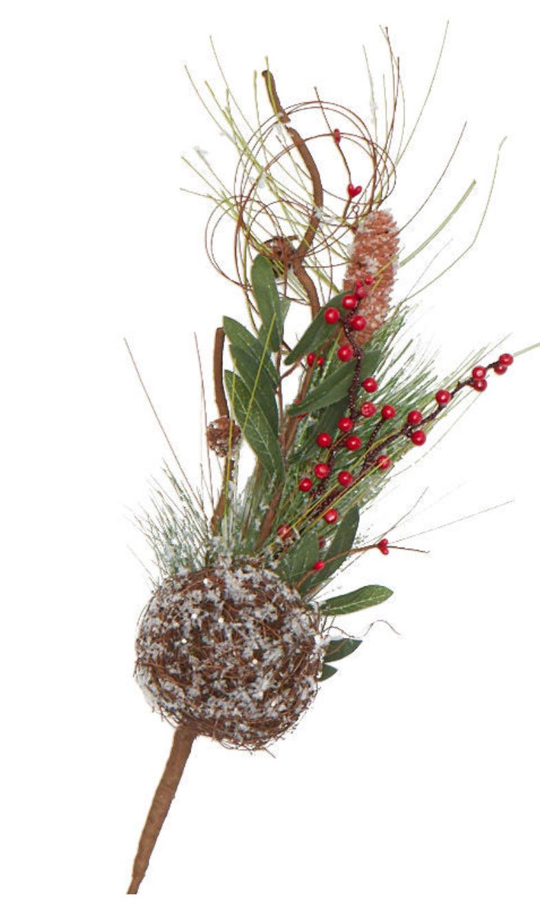 Spray Pine Bird Nest with Berries | 28"