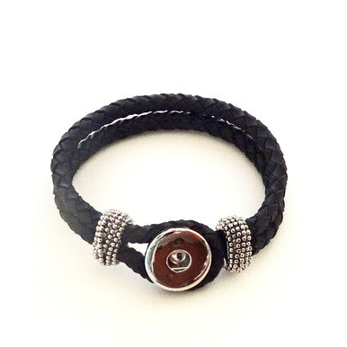 Braided Black Leather Snap Jewel Bracelet