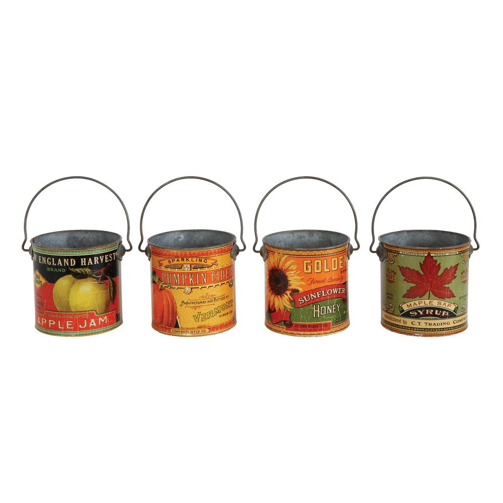 Tin Bucket w/Fall Image, 4-Styles |