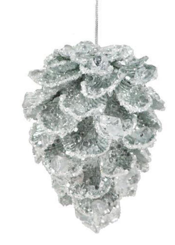 Jewel/Beaded Ice Blue Pinecone Ornament  | 6"