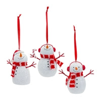 SNOWMAN ORNAMENT (3 ASST) 3.5”H RESIN