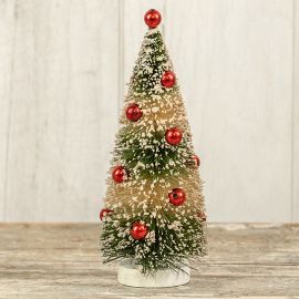 Green Striped Bottlebrush Tree W/Red Ornaments | 3 SIZES