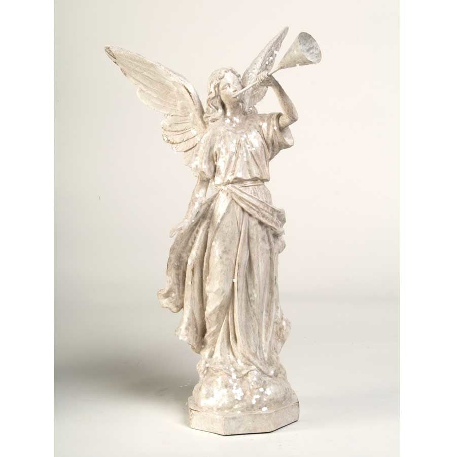 White Glitter Angel with Trumpet (Facing Left) | 16"