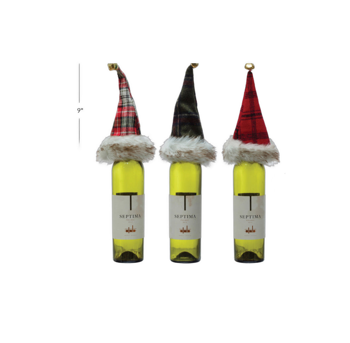 Plaid Hat Bottle Topper with Fur Trim