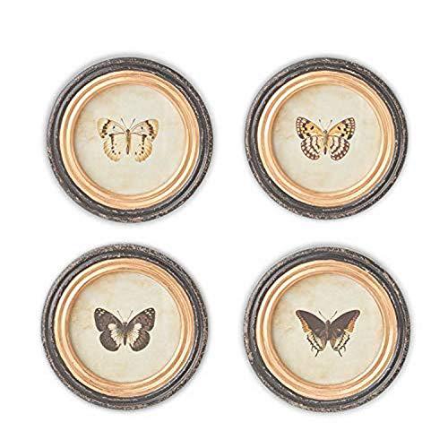 Round Butterfly Prints with Black and Gold Frames (4 Styles)