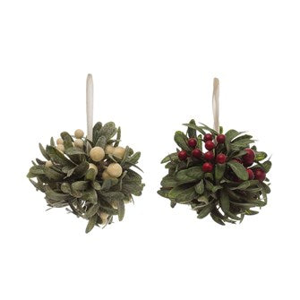 Round Faux Berry & Leaf Ball Ornament, 2 Colors | 5"