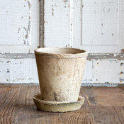Embellished Antiqued White Rose Pot w/Saucers | Med.