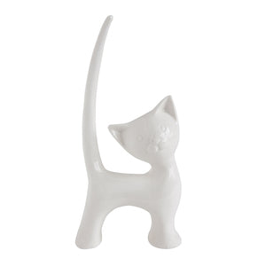 Stoneware Cat Ring Holder, White | 5.75"H