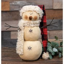 Snowman Doll Santa Hat Lodge Primitive Winter Christmas Decor | 14"