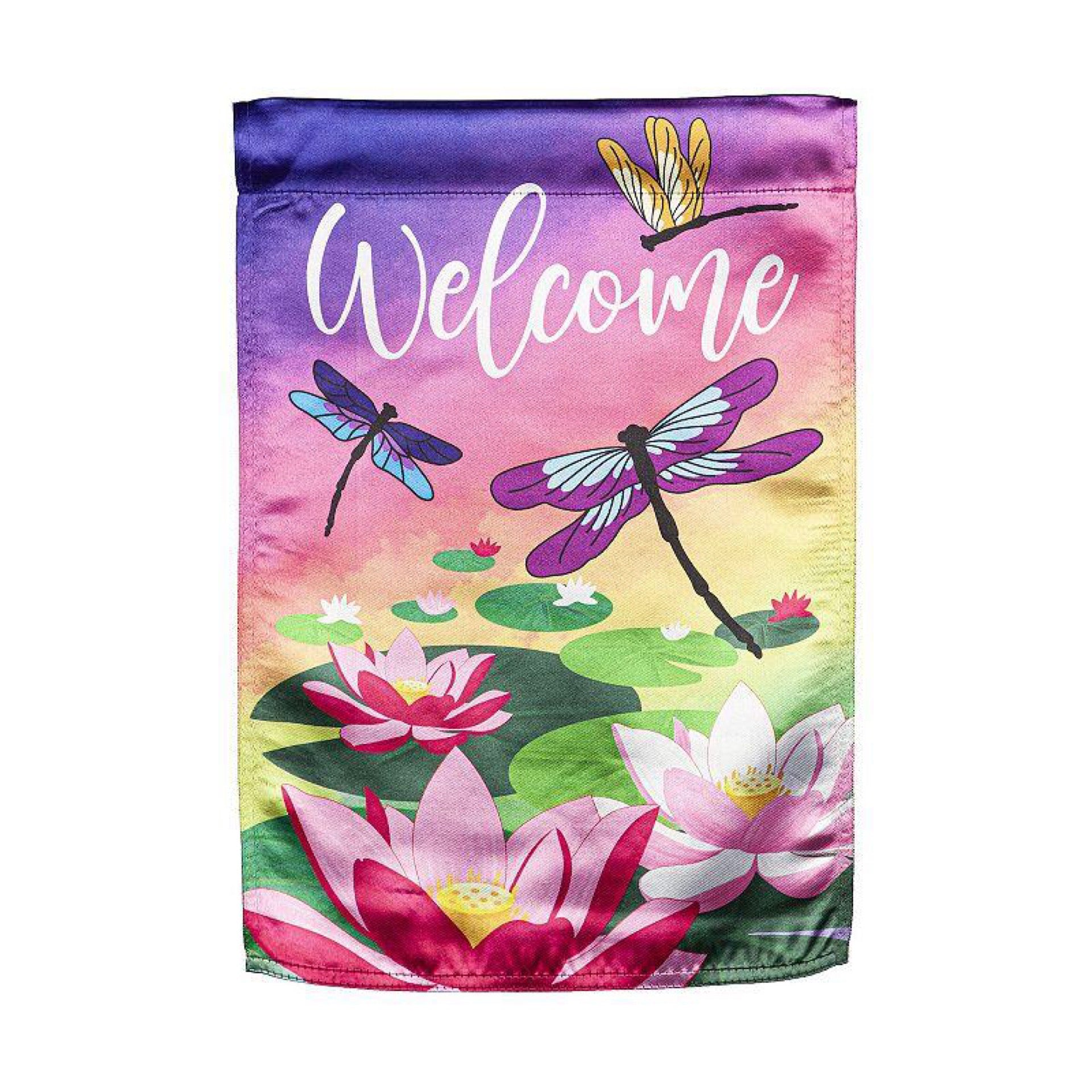 Welcome Dragonfly Lily Pads Garden Flag