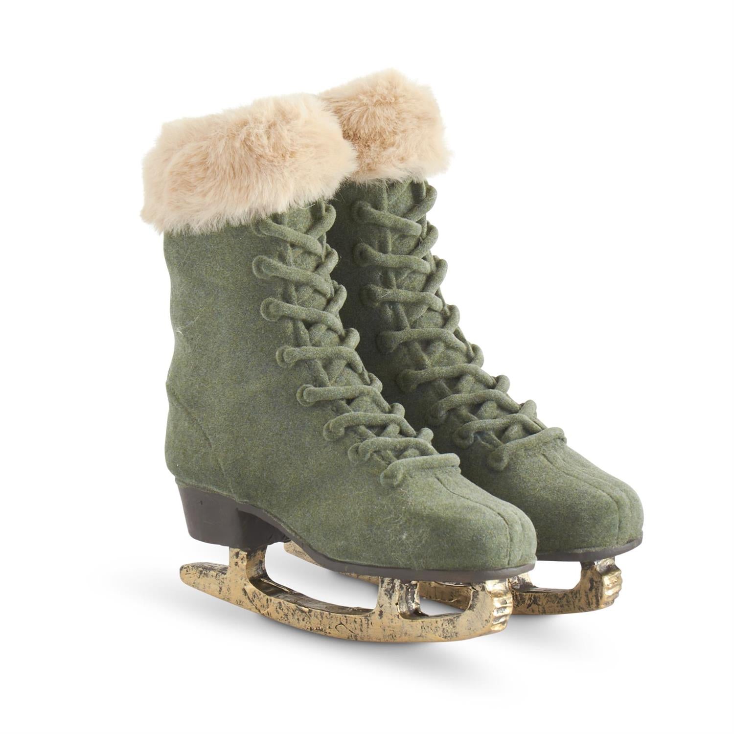 Sage Green Velvet Ice Skates w/Beige Vegan Fur