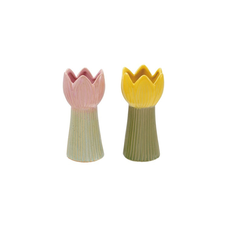 Stoneware Flower Shaped Vase, Reactive