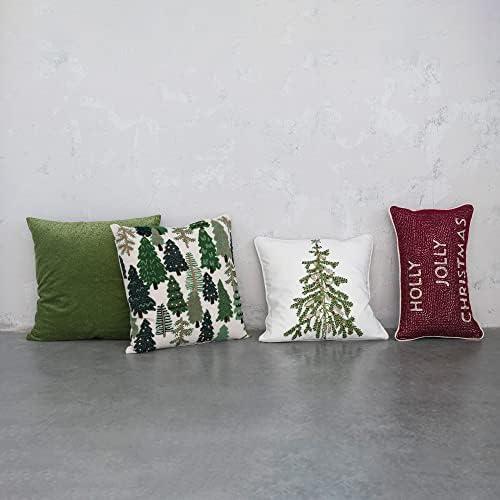 Cotton Slub Embroidered Pillow w/Trees & French Knots