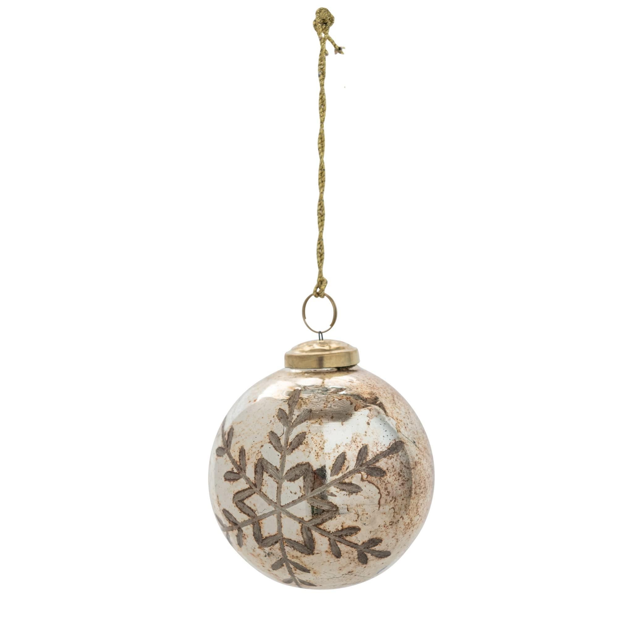Round Glass Ball Ornament w/Etched Snowflake