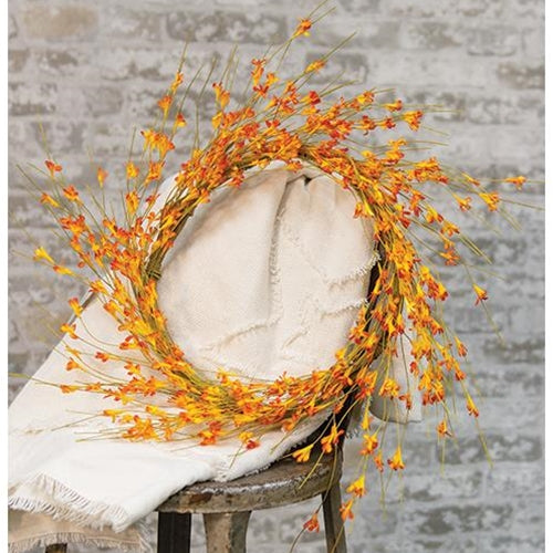 Wispy Orange Buds Flower Wreath, 22"