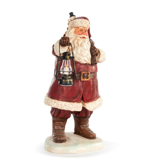 Lit Large Santa with Lantern Centerpiece