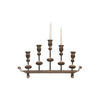 Metal Taper Holder on Tray, Distressed Finish (Holds 5 Tapers) | 21.5"L x 5"H