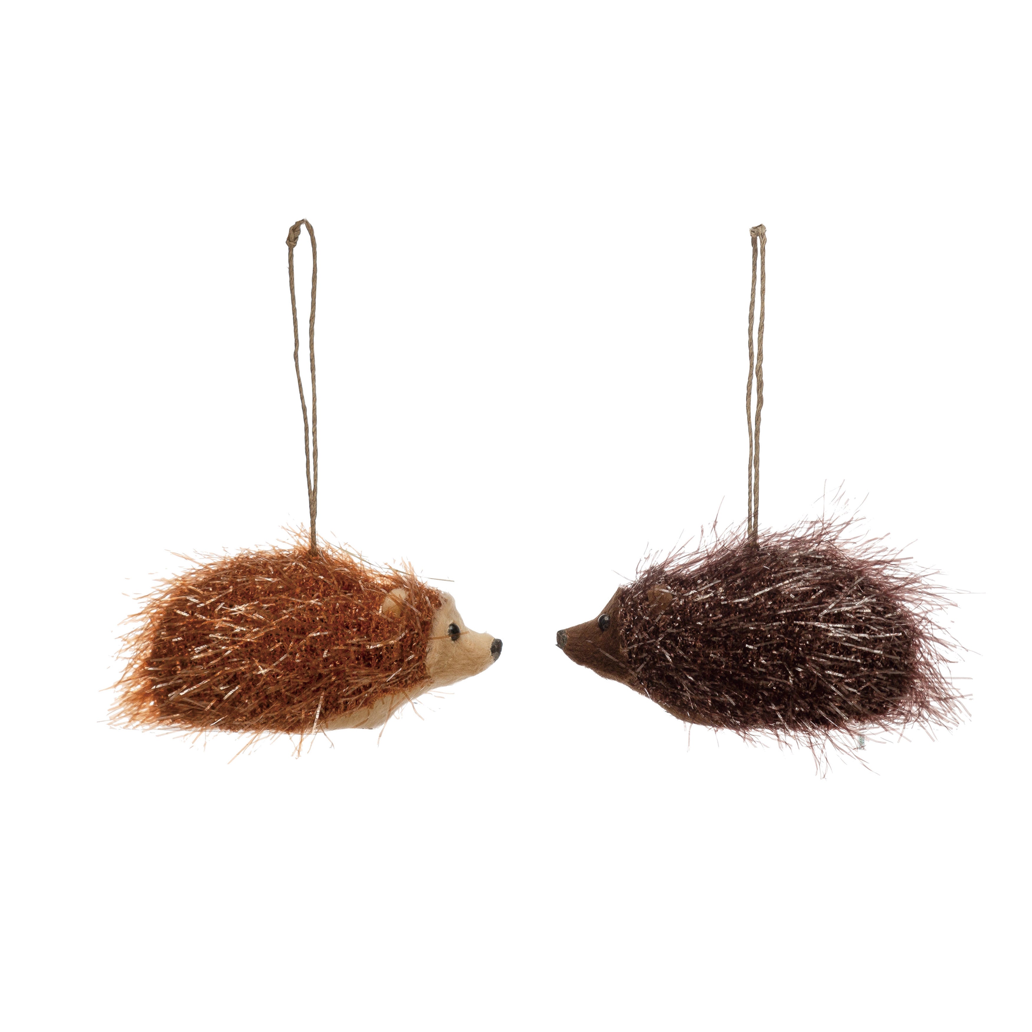 Faux Fur and Tinsel Hedgehog Ornament, 2 Colors