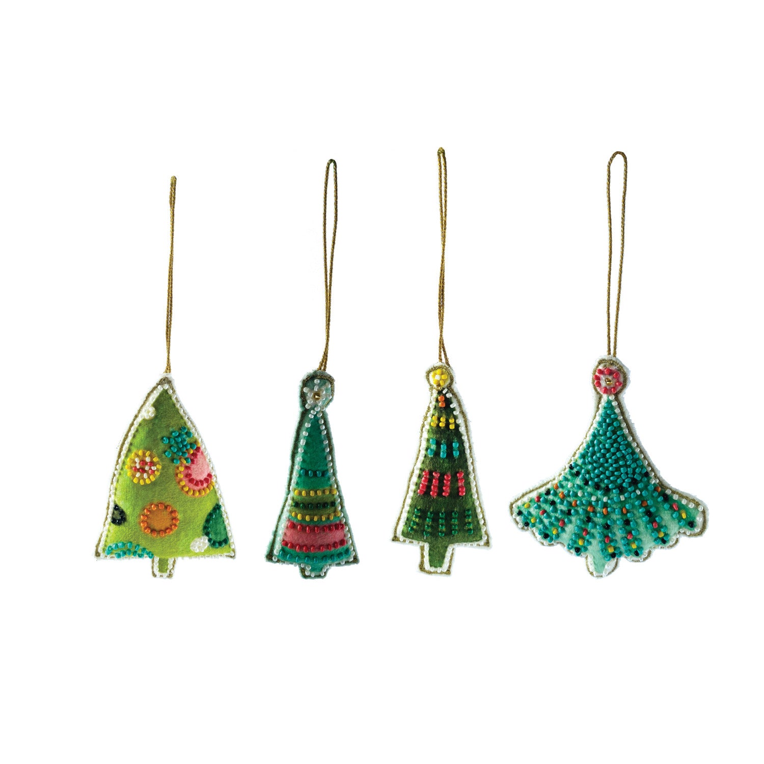 Cotton Velvet Christmas Tree Ornament w/ Embroidery & Glass Beads