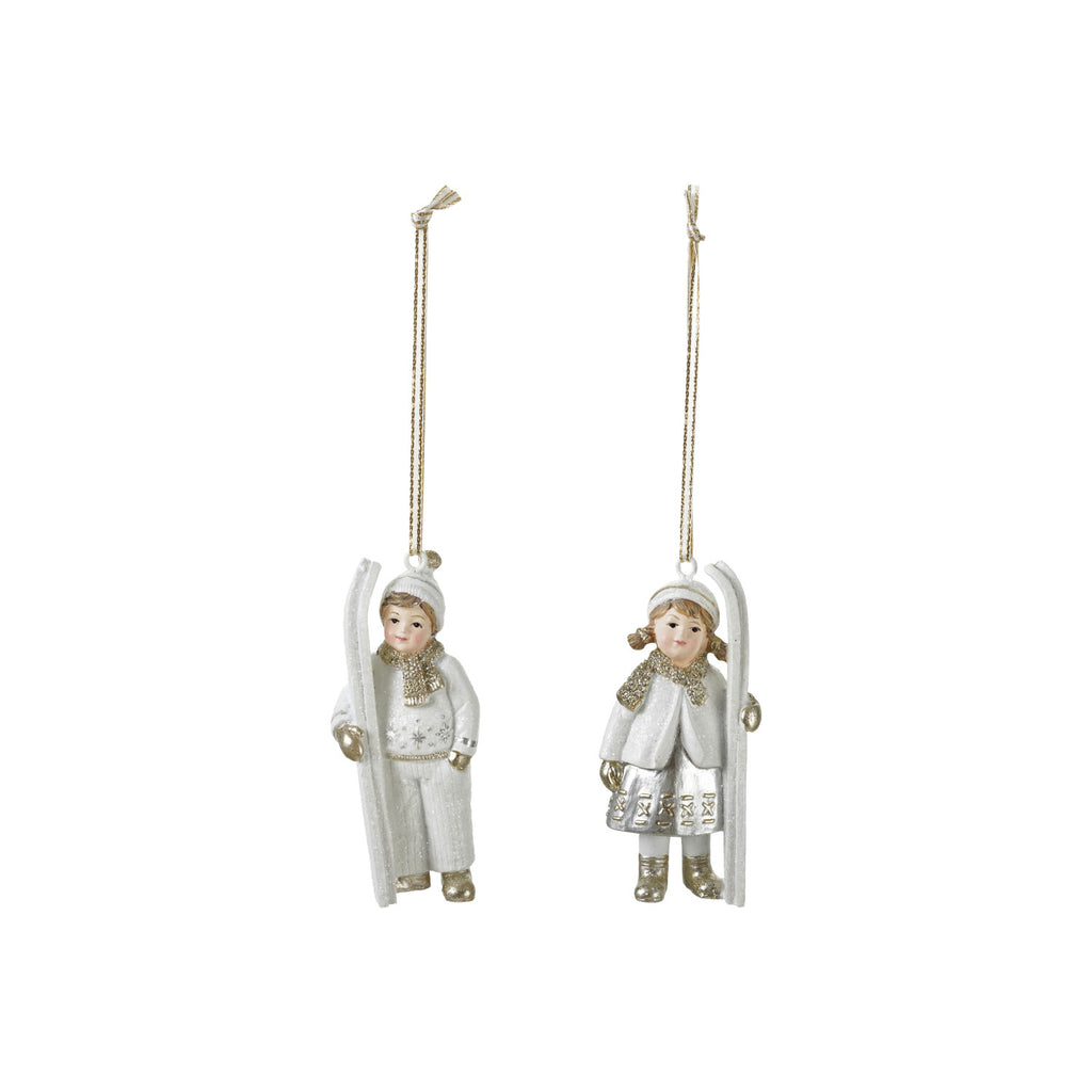 Resin Vintage Reproduction Child with Skis Ornament, 2 Styles