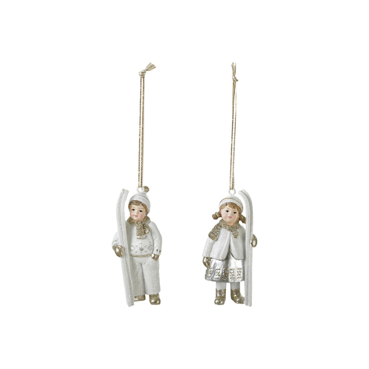 Resin Vintage Reproduction Child with Skis Ornament, 2 Styles